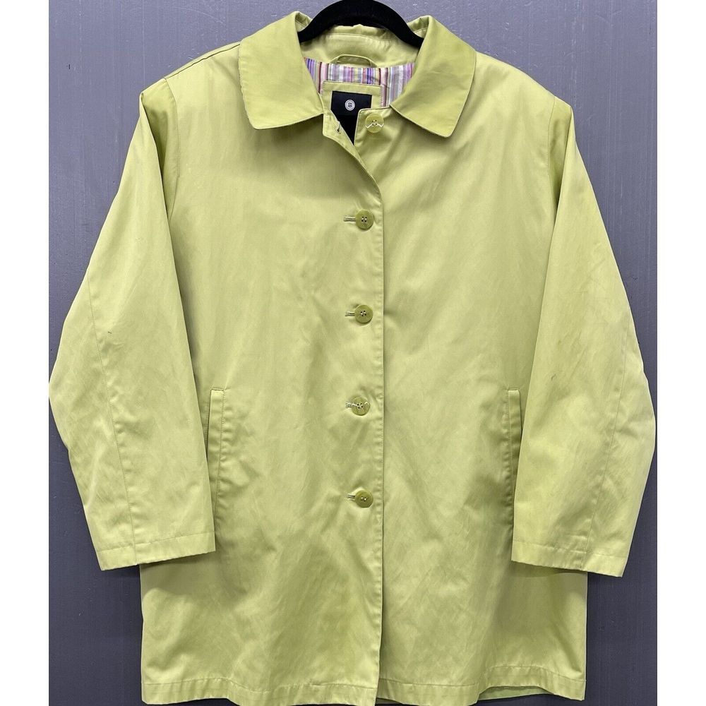 Maggie Barnes Raincoat 1X Green Lined Coated Backing Pockets Trench Jacket